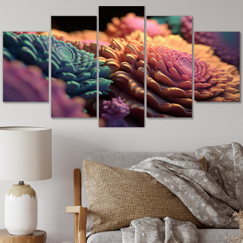  «3D Fractal Universe In Retro Pastel II - Fractals Wall Decor - 5 Panels