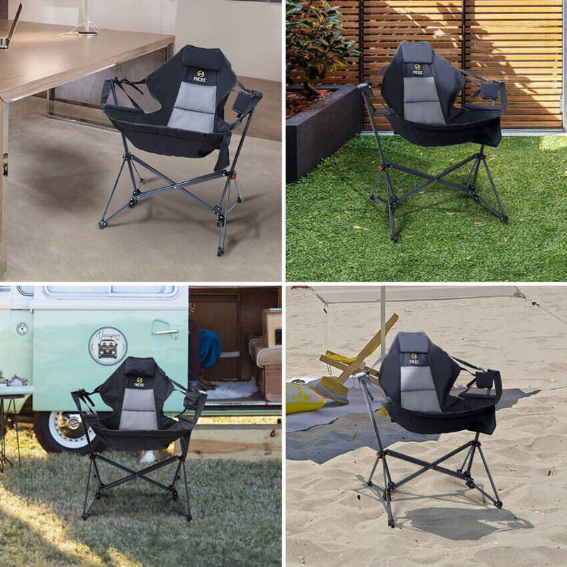 Hammock Camping Rocker Chair with Stand, High Back, Cup Holder & Side Pocket, Heavy Duty (2-Pack)