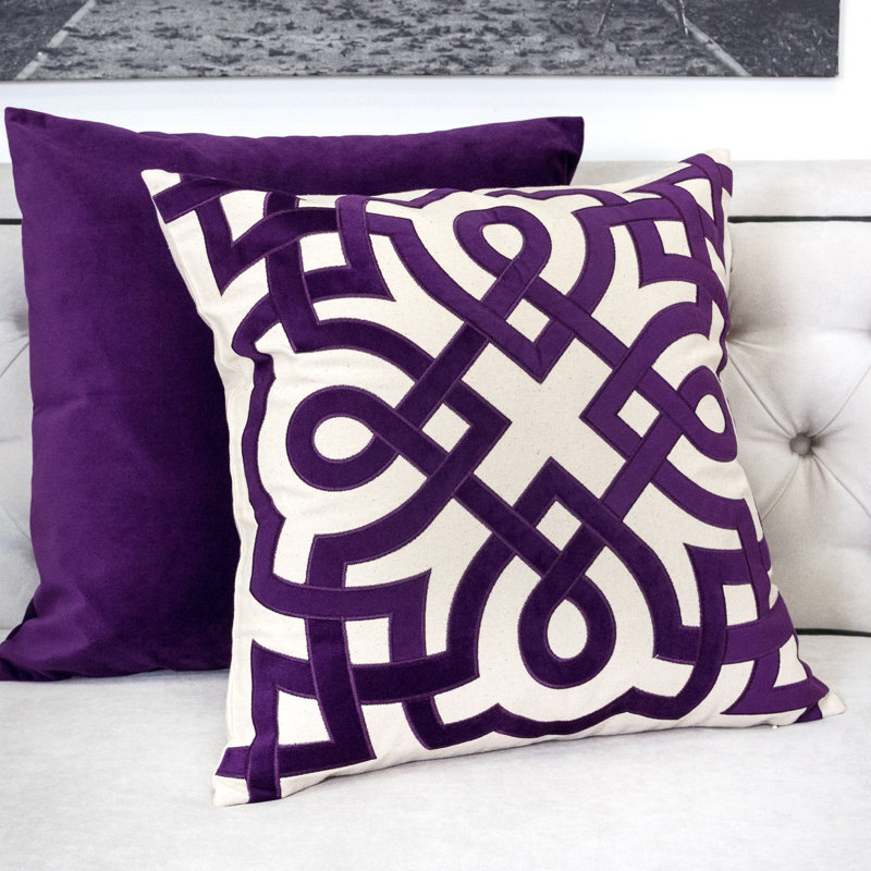 Geometric Cotton Outdoor Throw Pillow, Purple