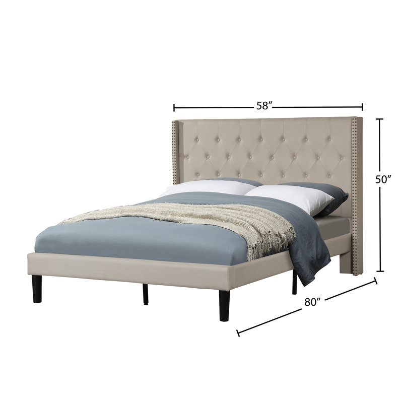 Lit plateforme tapissier Mathieson, Double, Beige