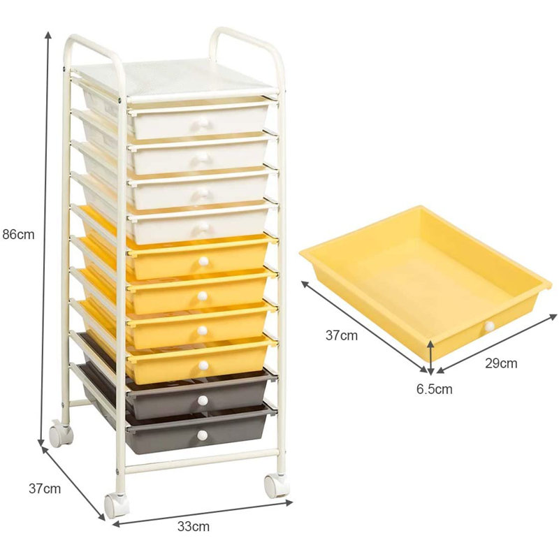 Halley 10 Drawer Storage Drawer, White, White/Yellow/Gray