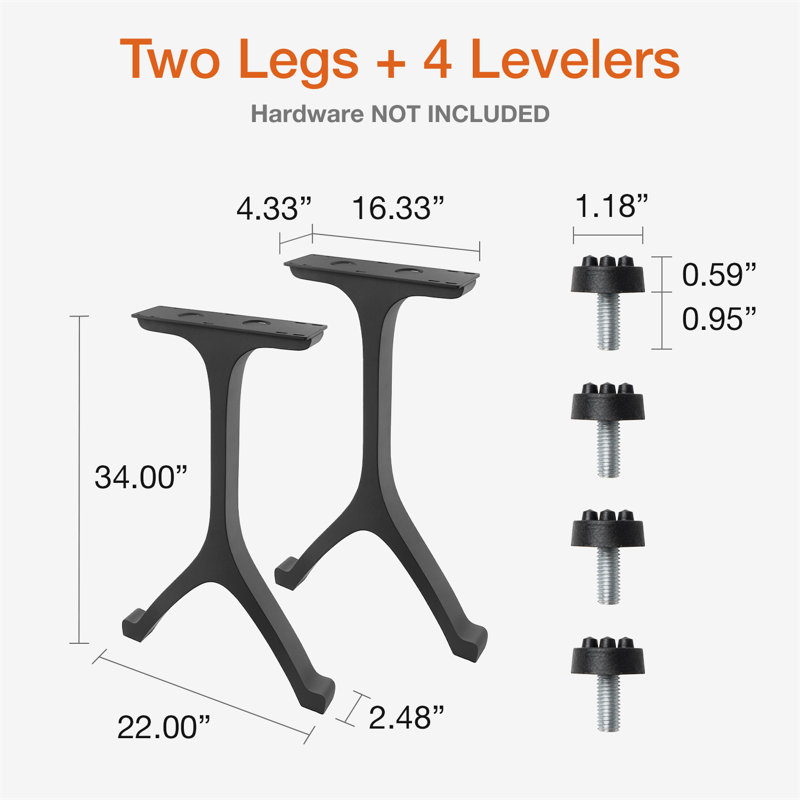 Pieds de table de comptoir en métal Wishbone, ensemble de 2