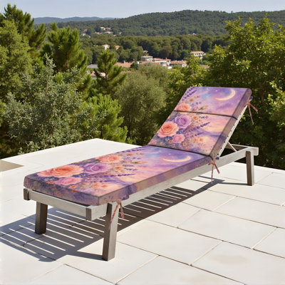  Coussin de patio d'extérieur pour l'extérieur 3 po Coussin de patio romantique Bouquet floral croissant de lune lavande Ciel nocturne Coussin de chaise de salle à manger résistant à l'eau