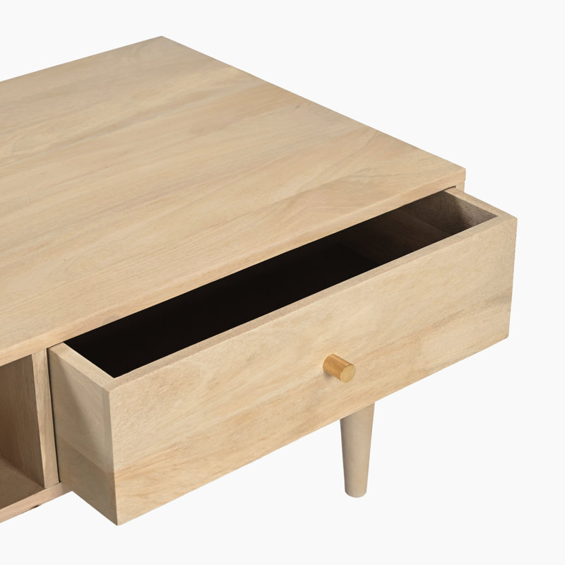 Everally Solid Wood Four Leg Coffee Table with Storage - Mid-Century Inspired