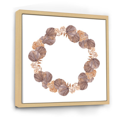 Couronne avec fleurs séchées, feuilles et herbe - reproduction d'art sur toile traditionnelle