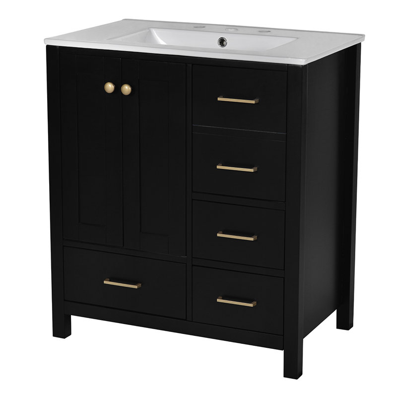 Armoire de rangement pour salle de bain avec lavabo en résine et 4 tiroirs