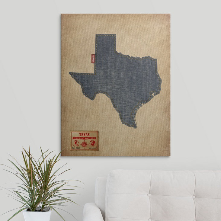 «Texas Map Denim Jeans Style» par Bellen, impression, H 48 po x l 36 po x 1,5 po, Toile