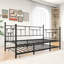 Structure de lit de jour simple en métal avec lit gigogne, lit plateforme - aucun sommier requis, noir