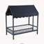 Lit plateforme double bleu marine avec housse en tissu à baldaquin-323360468