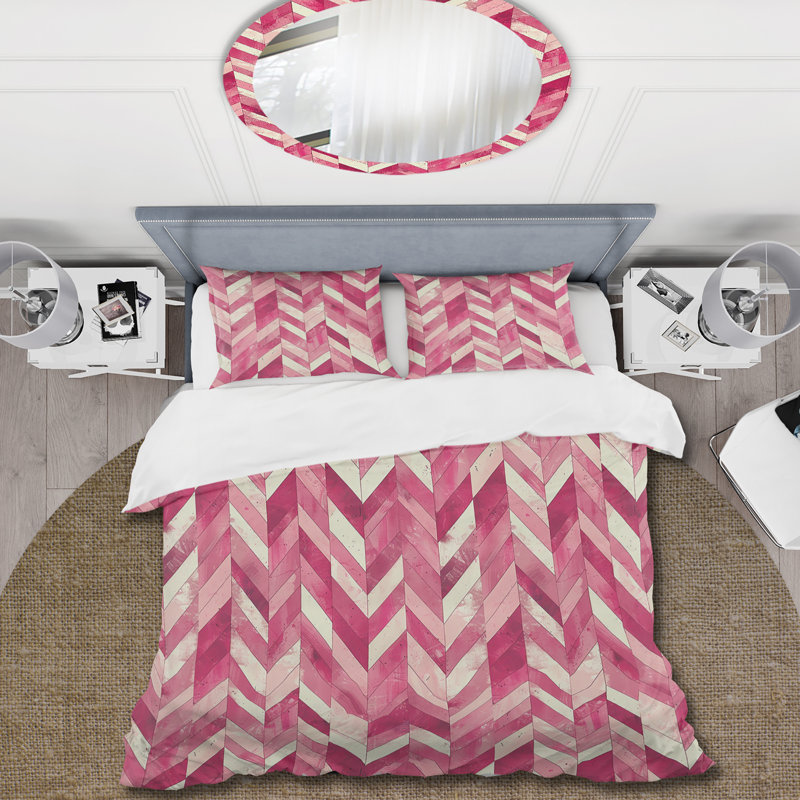 Ensemble de housse de couette Pink Herringbone Charm II - Traditional, Housse de couette simple et deux taies décorative