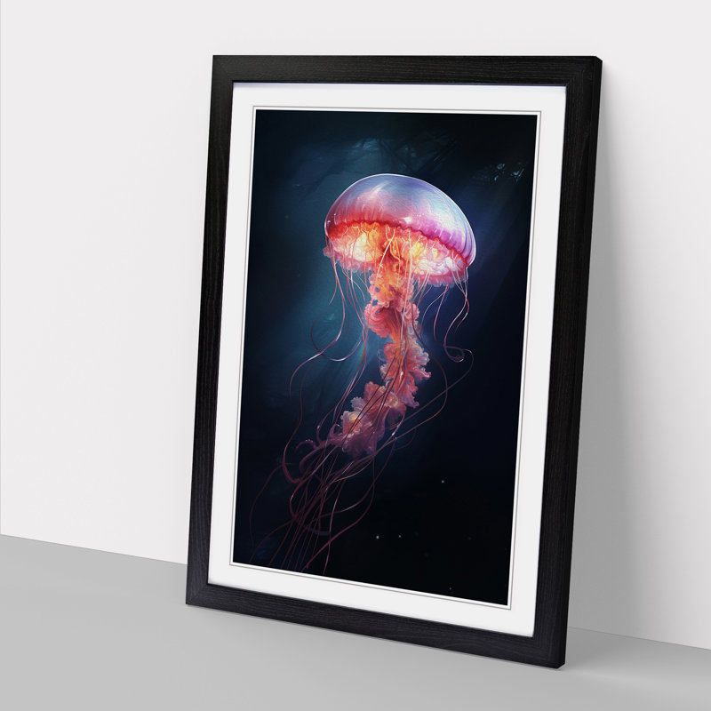 Jellyfish Conceptual 1 Piece Single Picture Frame Wall Art, 64cm H x 46cm W x 2cm D, Black Framed