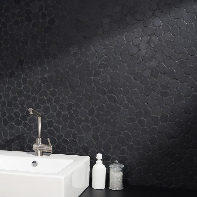 Picturesque Sliced Round 11.81 in. x 11.81 in. Nature Stone Pebble Mosaic Floor and Wall Tile (0.97 sq. ft. / sheet), Black