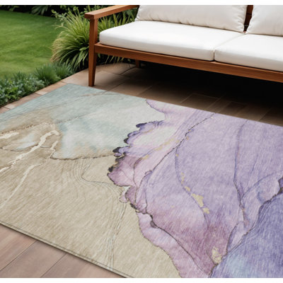 Tapis intérieur/extérieur lavable, abstrait, lavande et beige, 3 m x 4,2 m
