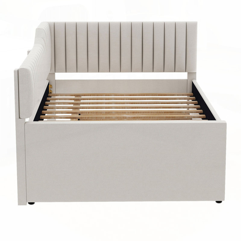 Versatile Upholstered Daybed with Trundle and Multiple Drawers for All Spaces, Beige, Full / Double