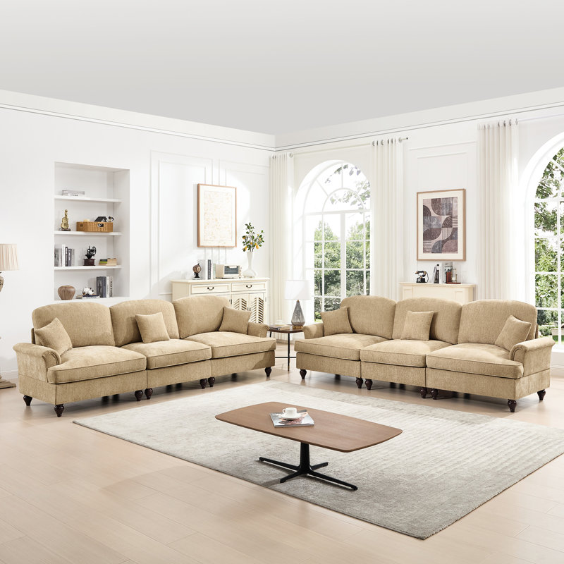 Canapé modulaire en chenille de café à 3 places avec accoudoirs évasés Soft And Smooth, Light Coffee