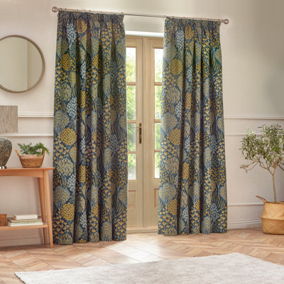 Almund Floral Jacquard Pencil Pleat Curtains