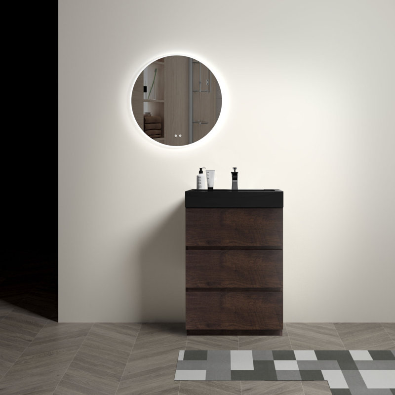 Meuble-lavabo autoportant en noyer de 24 po avec lavabo Alice, Noyer, Noir, 24"