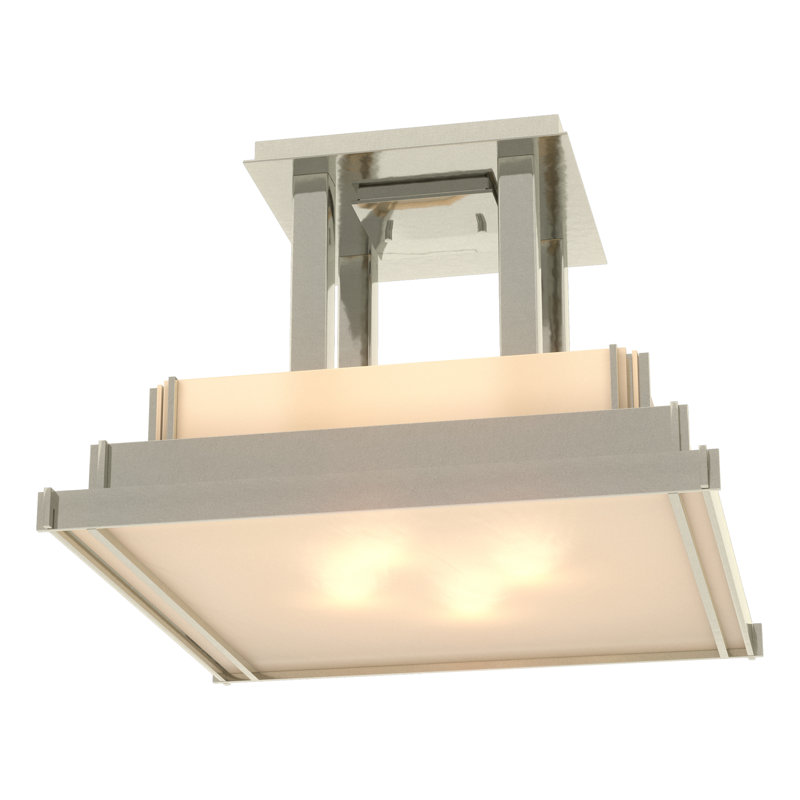 Steppe 4 - Light Lantern Square Semi Flush Mount, White, Sterling, 12" H x 17.1" W x 17.1" D