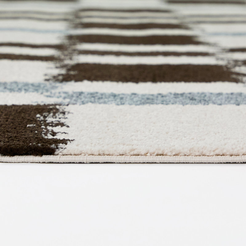 Noack Brown/Blue Checkered Ikat Area Rug, 5'3" x 7'