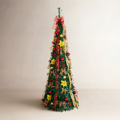 Red 7' Pre-Lit Pine Christmas Tree