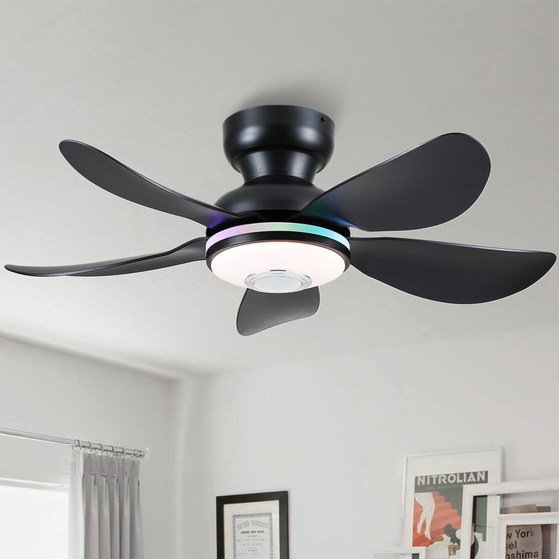 Ventilateur de plafond encastré avec lumière et télécommande / app, 36 po de largeur, Noir