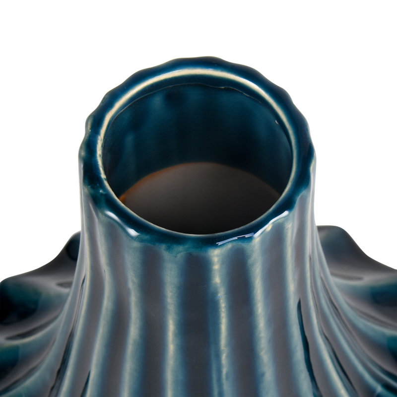 Indigo Fluted Ceramic Table Vase with Vertical Ridged Texture
