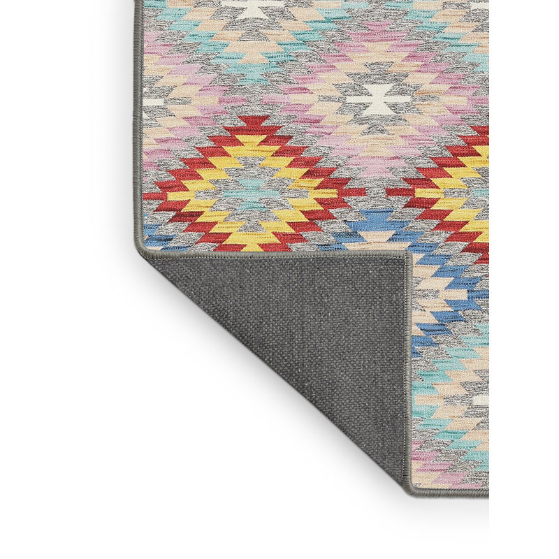 Tapis de zone rouge/jaune/rose contemporaine, Rectangle 5 pi x 7 pi
