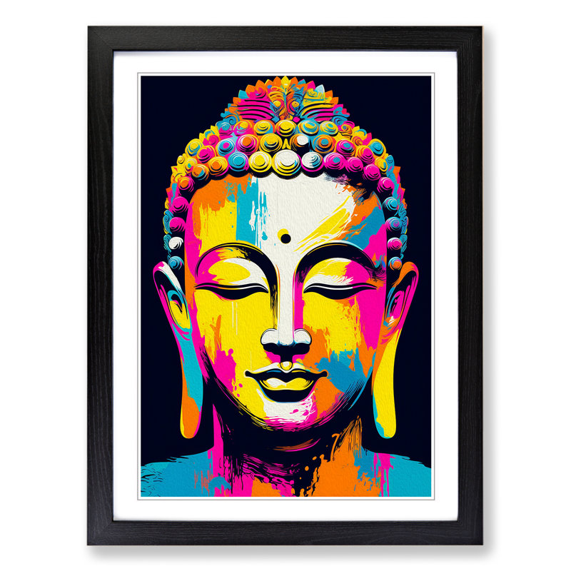 Buddha Pop 1 Piece Single Picture Frame Wall Art, 64cm H x 46cm W x 2cm D, Black Framed