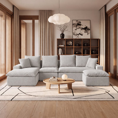 Canapé modulaire en U 118,1 po, canapé modulaire en chenille avec ressorts ensachés, sièges rembourrés à assise profonde modernes pour le salon, pas de rouleau de montage