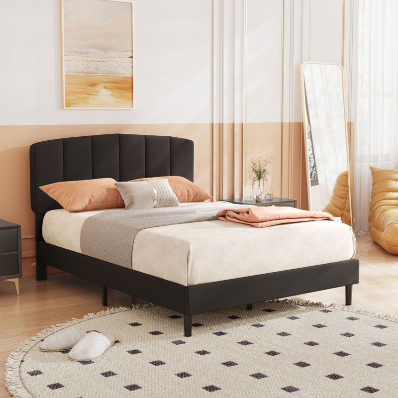 Lit plateforme tapissier, Noir, Double