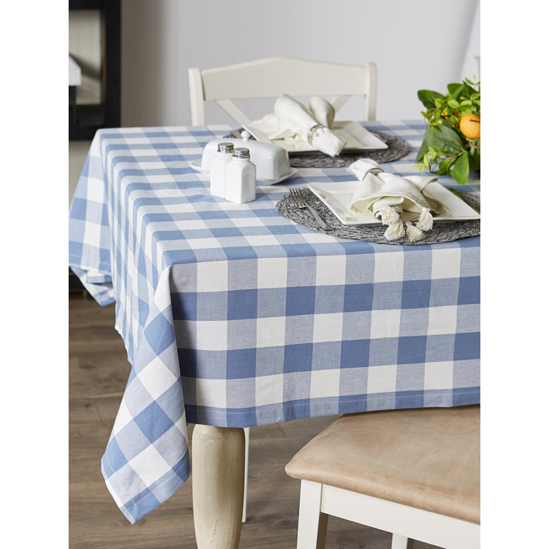 Estacia Checkered 100% Cotton Tablecloth, 84" L x 60" W, Blue, Checkered