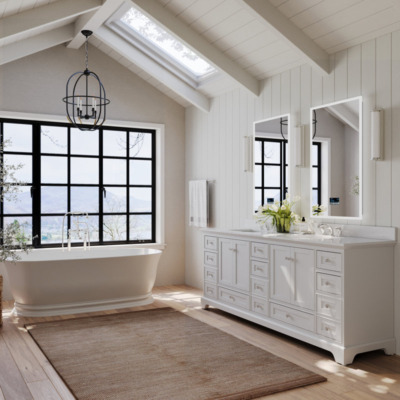 Brimfield 84'' Free Standing Double Bathroom Vanity, White, Brushed Nickel