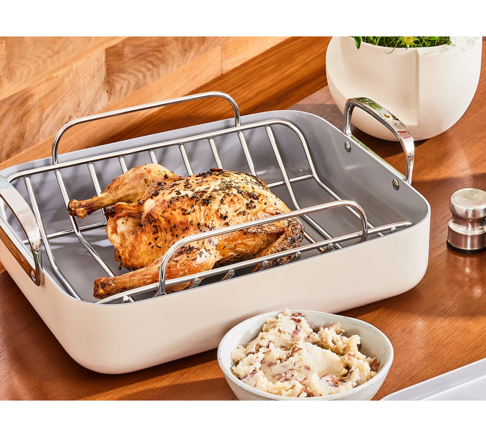 Caraway Nonstick Roasting Pan with Rack, Cream