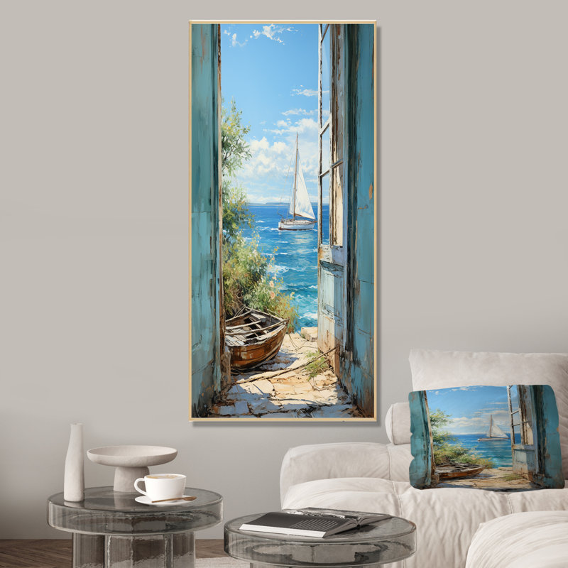 Voilier, vue sur l'océan, art mural, H 32 po x l 16 po, White Picture Framed