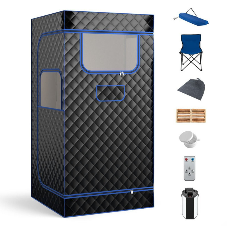 Luch 1 - Person Indoor Portable Traditional Steam Sauna with Remote Control, Black/Blue
