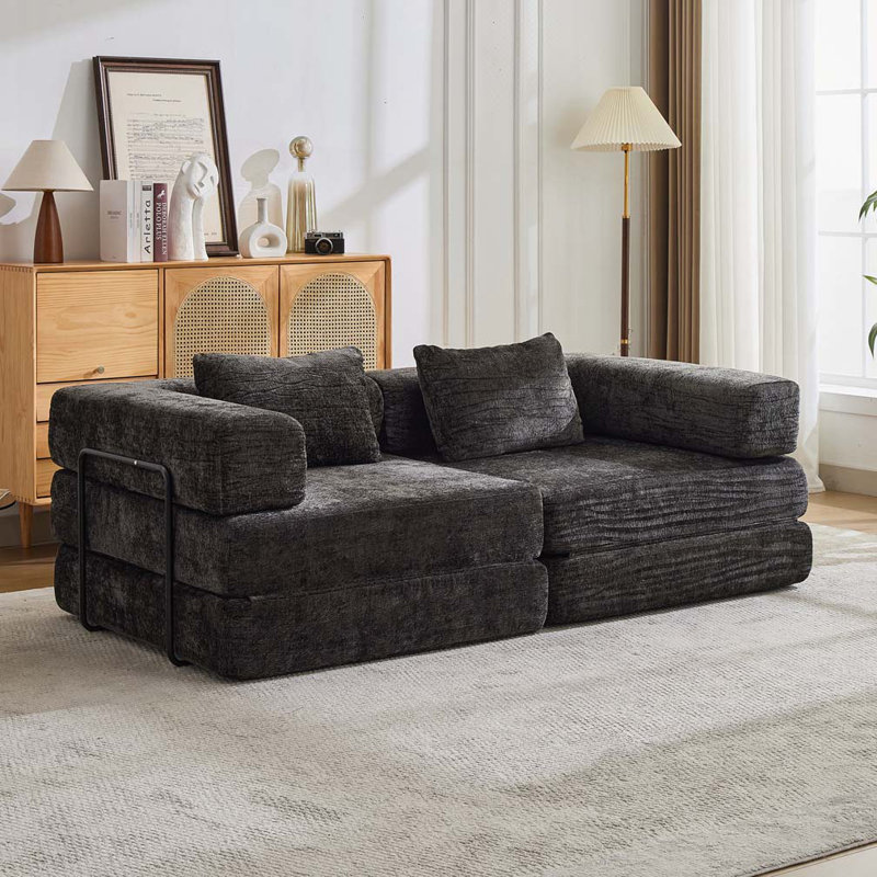 Canapé-lit Chenille, Noir, H 24,8 po x l 118 po x P 39 po