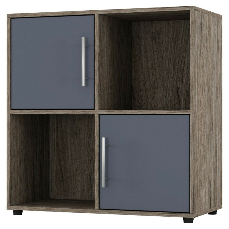 Bernnadette 61cm H x 60cm W Cube Bookcase, Oak/Grey Gloss