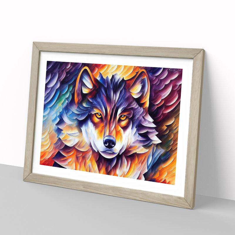 XH1022-10268X Wolf Painting Vol.3 Abstract - Single Picture Frame Print, 46cm H x 64cm W x 2cm D, Oak Framed