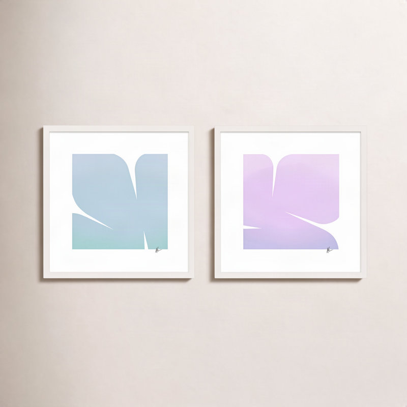 Purple & Blue Clouds. Set Of 2 Painting by Lee Lessem, 24" H x 48" W x 1.25" D, White Framed