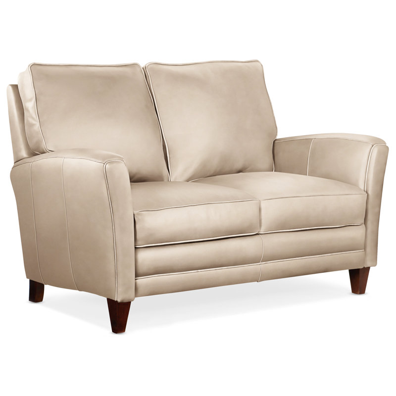 Zion Upholstered 63'' Loveseat, Mahogany, Aline Light Gray Stonewash Genuine Leather