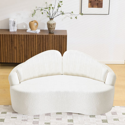 Canapé deux places incurvé, revêtement en chenille blanche, déhoussable, confort durable sans affaissement, idéal pour le salon, moelleux mi-ferme, assise à ressorts, profondeur 176 cm