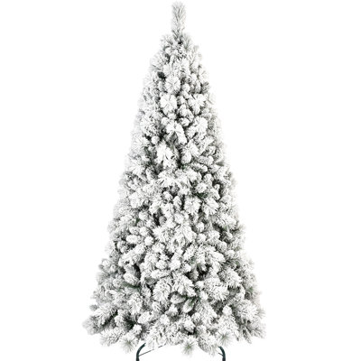 Arbre de Noël enneigé 8 pi, 1445 pointes de branches et aiguille dure, installation à charnières, support en métal pour espaces festifs