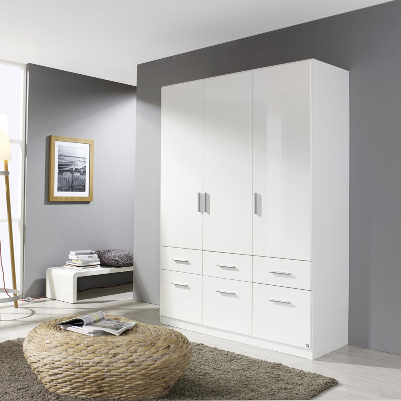 Celle 3 Door Wardrobe, High Gloss White and Alpine White