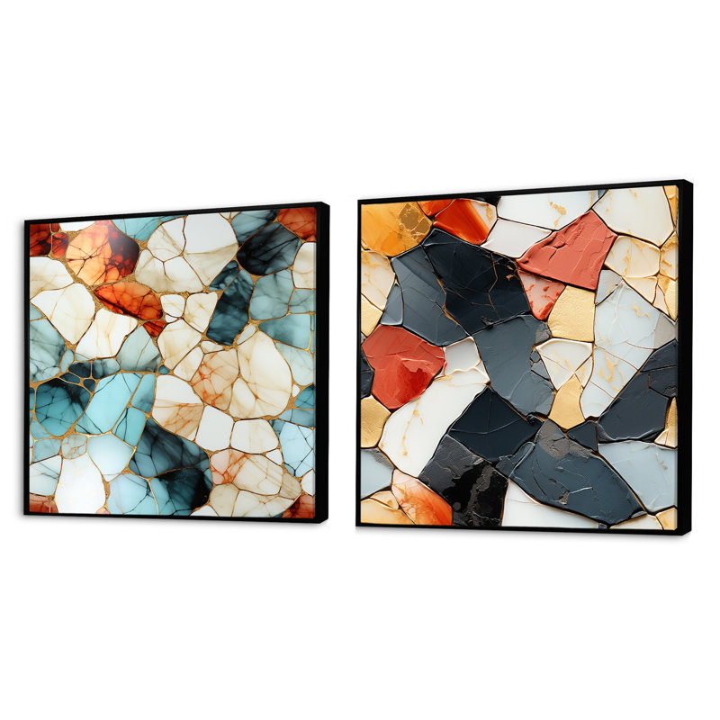 Daimond - Ensemble de 2 collages carrés abstraits, Cadre flottant noir, H 36 po x l 73 po