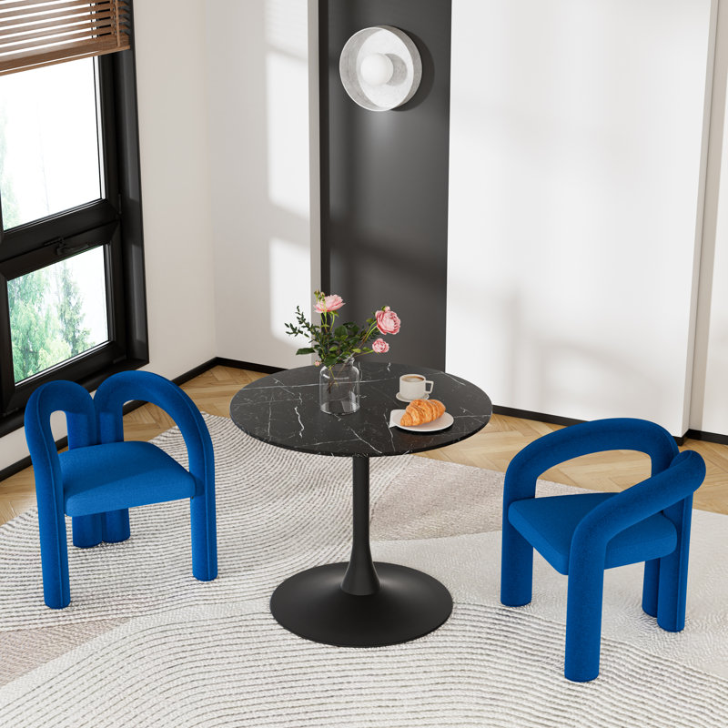 Ensemble de table de salle à manger 3 pièces, table de salle à manger à piédestal et 2 chaises d'appoint, Bleu