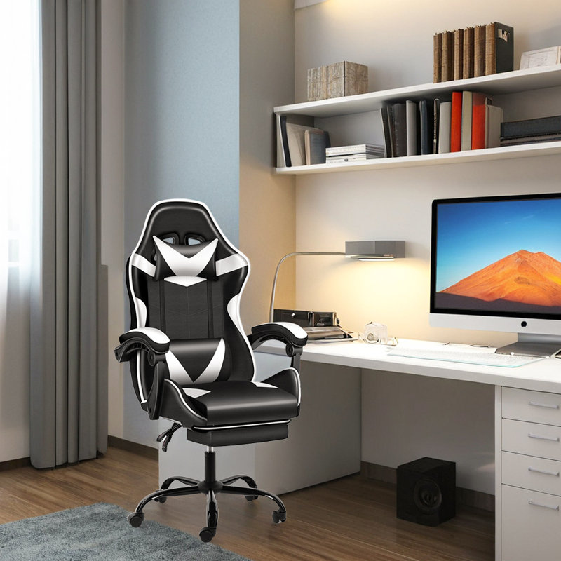 Fauteuil de jeu pratique avec repose-pieds, Noir / blanc