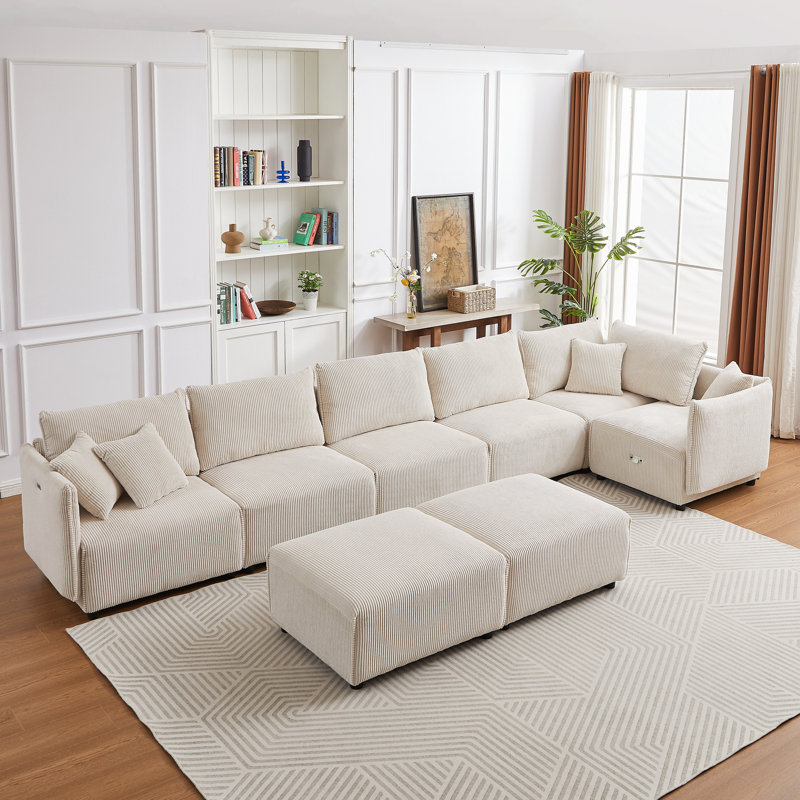 Moderne avec housse en velours côtelé beige - 8 places, siège en C et siège beige, ports de charge,, Beige