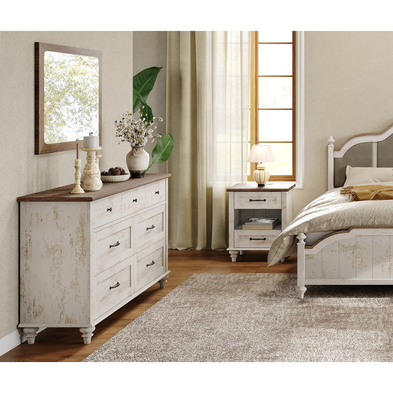 Ensemble de chambre à coucher 2 pièces Eulalah, Blanc antique