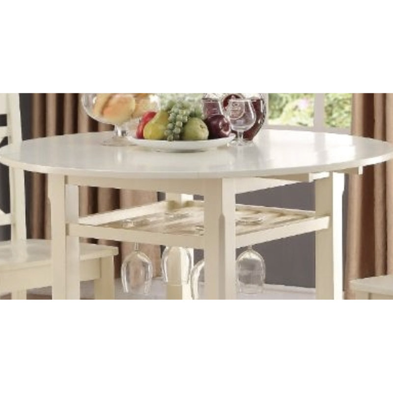 Table à hauteur de comptoir, 2 abattants, plateau et pieds en bois, compartiment de rangement avec tablette ouverte