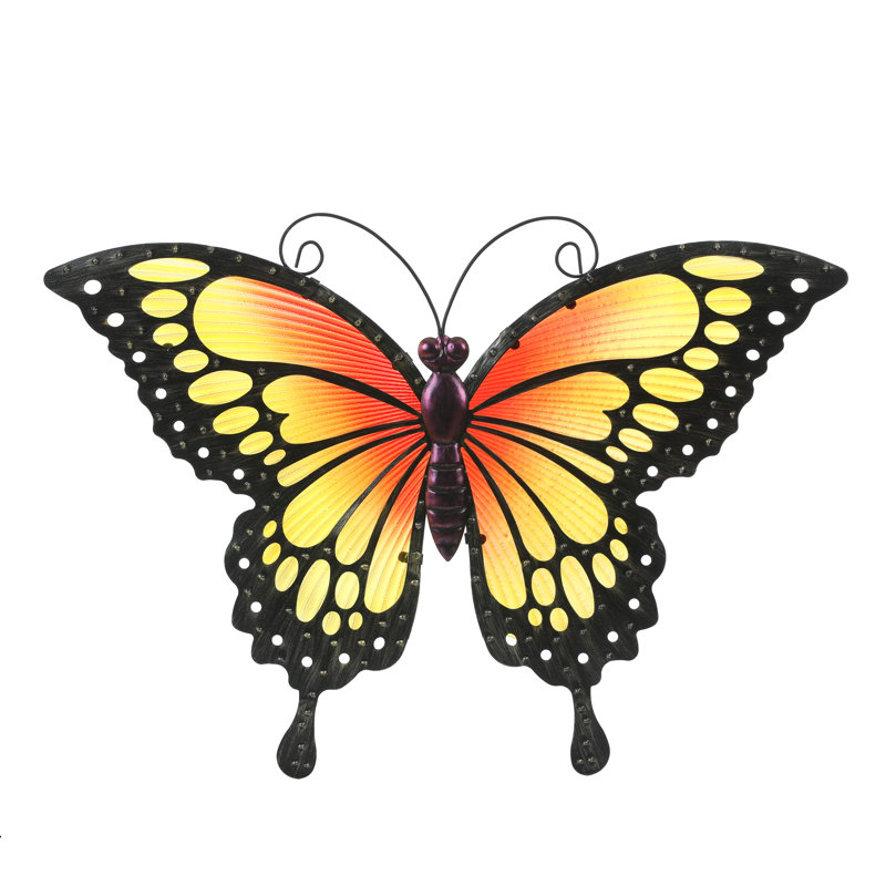 Handcrafted Orange and Yellow Metal Butterfly Wall Decor